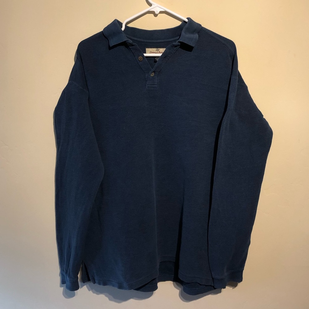 Tommy Bahama ribbed navy long sleeve polo shirt
